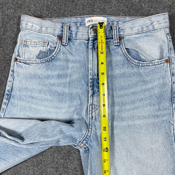 Zara Jeans Womens 10 Blue High Rise Straight Leg Denim Classic Casual Distressed - Picture 10 of 12